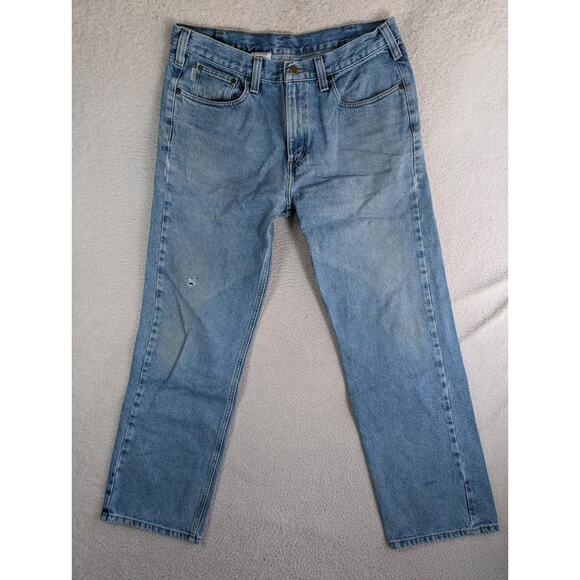 Carhartt B460 Jeans Mens 36x32 Blue Relaxed Fit Denim Work Light Wash - Picture 1 of 16